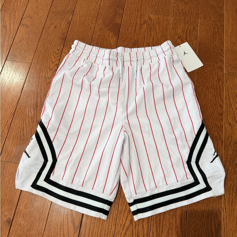 Jordan White and Red Striped Kids Shorts - boys size Large - BNWT